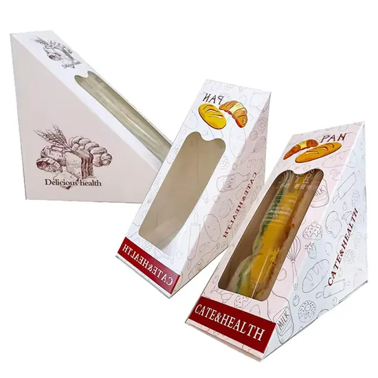 Packaging Boxes with Window Triangle Shape Disposable Paper Sandwich Packaging Box with Window