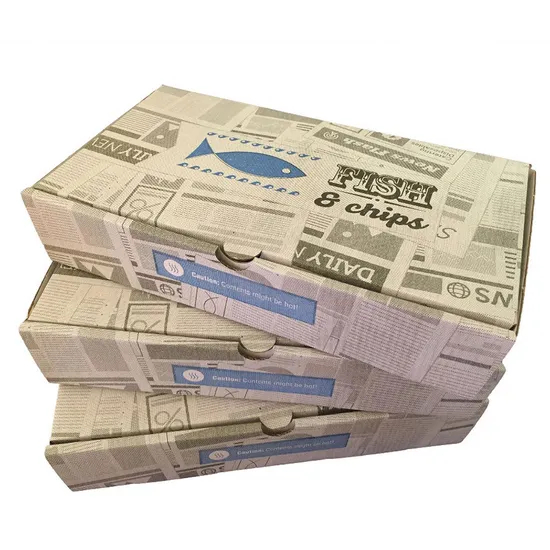 Customized Disposable Food Packaging Box Cardboard Fish and Chip Boxes Takeaway Delivery
