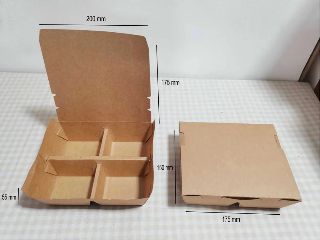 Disposable Take Away Package Snack Container Kraft Lunch Paper Box Restaurant Salad Box for Fast Food with Slots