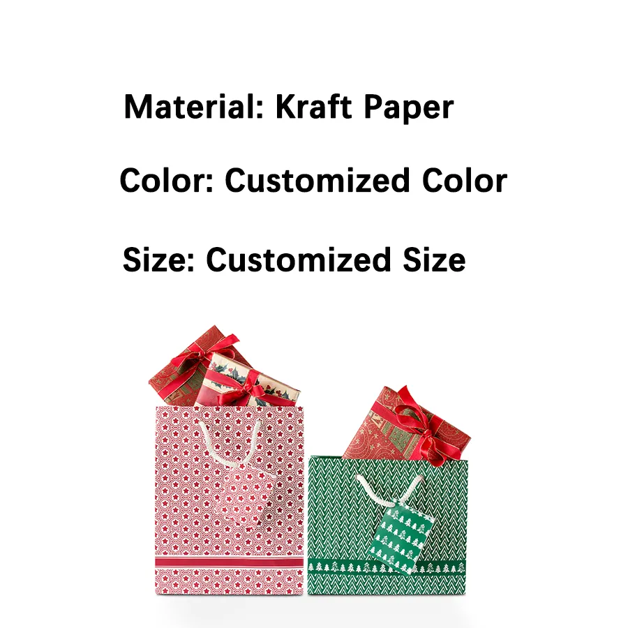 Christmas Bags for Gift Recyclable Kraft Paper Bag Holiday Gift Packaging Bag Manufacturers