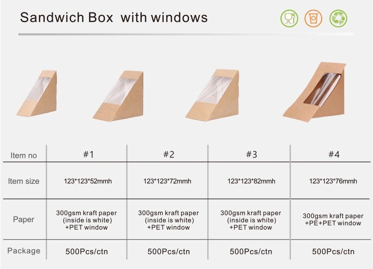 Custom Wholesale Paper Box Sandwich Packing Box Triangle Sandwich Packing Box with Window