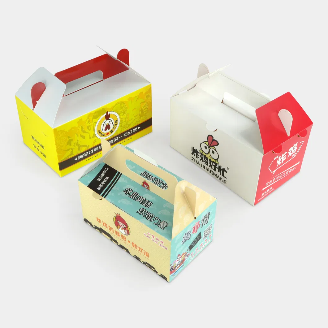 Biodegradable Coated Paper Fried Chicken Box Coated Paper Square Fried Chicken Box with Handle