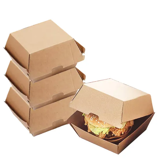 Custom High Quality Flute Corrugated Snack Fast Food Packaging Box Regular Size Food Container Hot Dog Burger Box