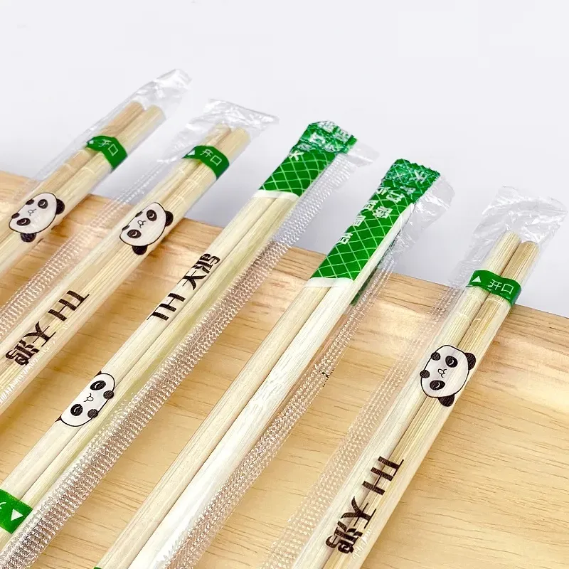 Custom Disposable Eco Friendly Chopsticks Round Bamboo Chopsticks with Paper Bag or Plastic Package