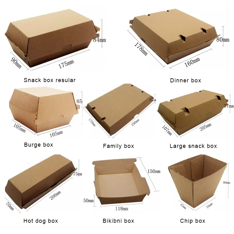 Customized Personalized Logo Brown Natural Color Food Grade Kraft Paper Box for Fried Chicken Fast Takeaway Food