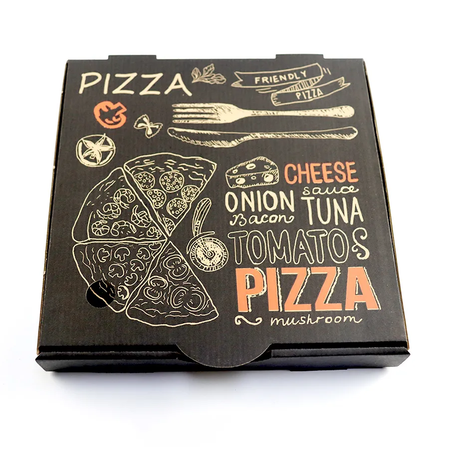 Biodegradable Custom Logo Pizza Box Take Away Corrugated Black Pizza Boxes