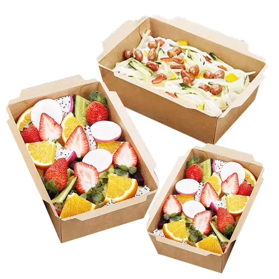 Disposable Kraft Paper Lunch Box Rectangular Paper Bowl Degradation Lunch Box Light Food Meal Protection to-Go Box