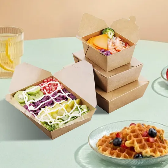 Kraft Paper Take out Containers Lunch Meal Food Box Disposable Storage to Go Packaging for Restaurant and Catering
