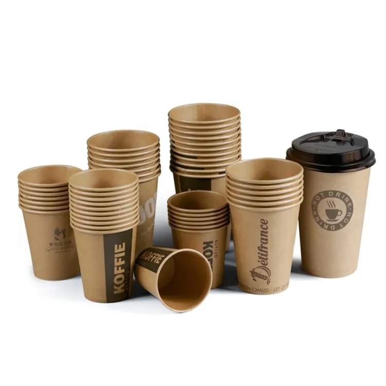 Factory Wholesale Customized Size Logo Food Grade Personalized Disposable Degradable High-Quality Paper Coffee Drinking Cup for Hot Drinks with Lid and Straw