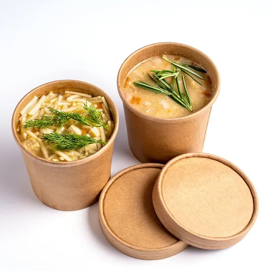Wholesale Food Grade Disposable Eco-Friendly Customized Printing PE Coating Soup Cup Kraft Cardboard Paper Salad Food Packaging Bowl with Pet Lid