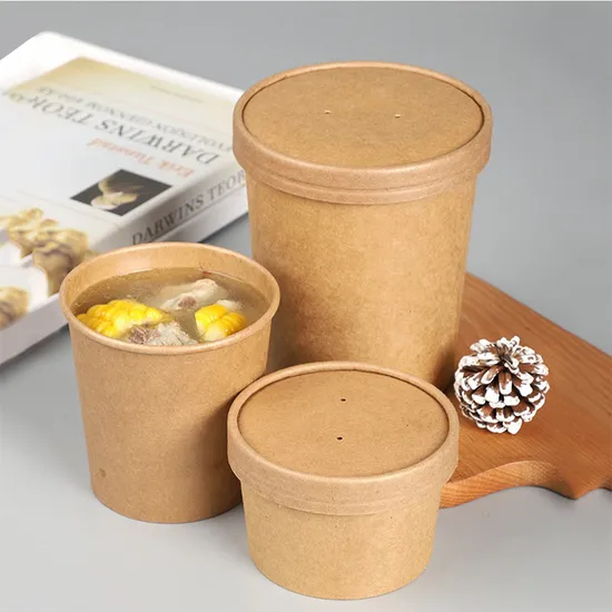 Wholesale Custom Printing Disposable Food Container Salad Kraft Paper Bowl with Lid
