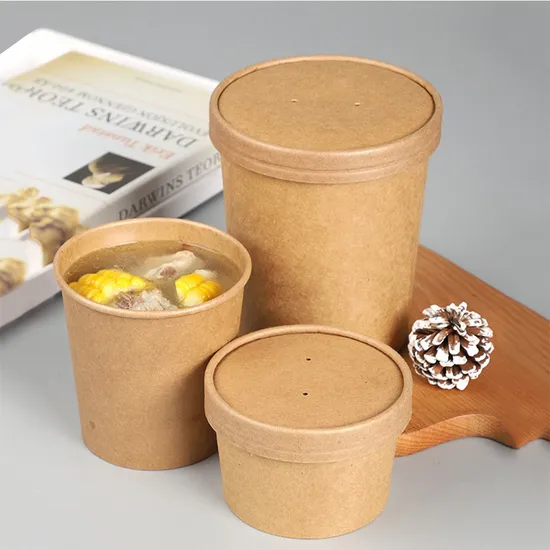 Wholesale Custom Printing Disposable Food Container Salad Kraft Paper Bowl with Lid