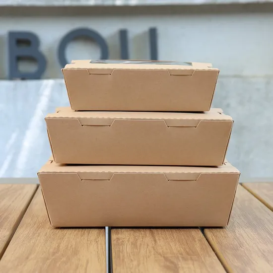 Wholesale Customized Logo Food Grade Takeaway Sushi Fried Chicken Chips Burger Container Eco-Friendly Disposable Kraft Paper Food Box with Window