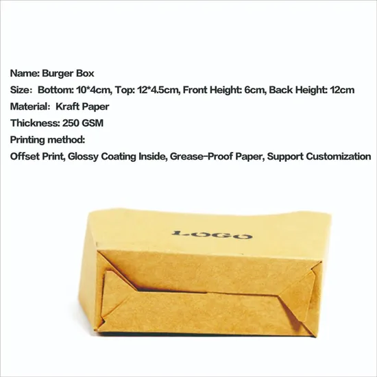 Custom Disposable Food Grade Foldable Cardboard Hamburger Packaging Paper Burger Box Hamburger Box