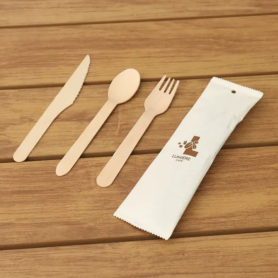Wholesale Customized Printing Size Eco-Friendly Disposable Knife Fork and Spoon Wooden Cutlery