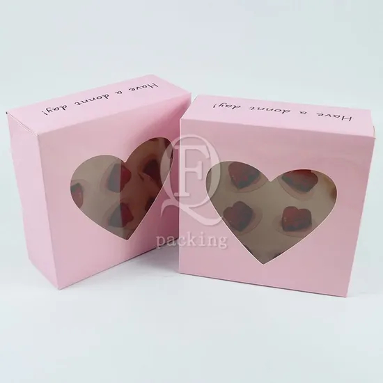 Factory Cheap Wholesale Custom Transparent Window Printed Logo Size Food Grade Doughnut Disposable Bakery Packaging Macaron Paper Cake Cardboard Box