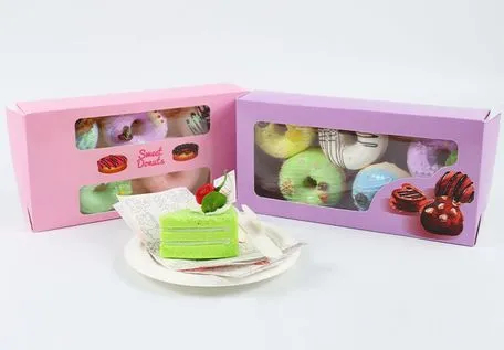 Factory Cheap Wholesale Customized Transparent Window Printed Logo Size Food Grade Doughnut Disposable Bakery Storage Macaron Snack Paper Cake Cardboard Box