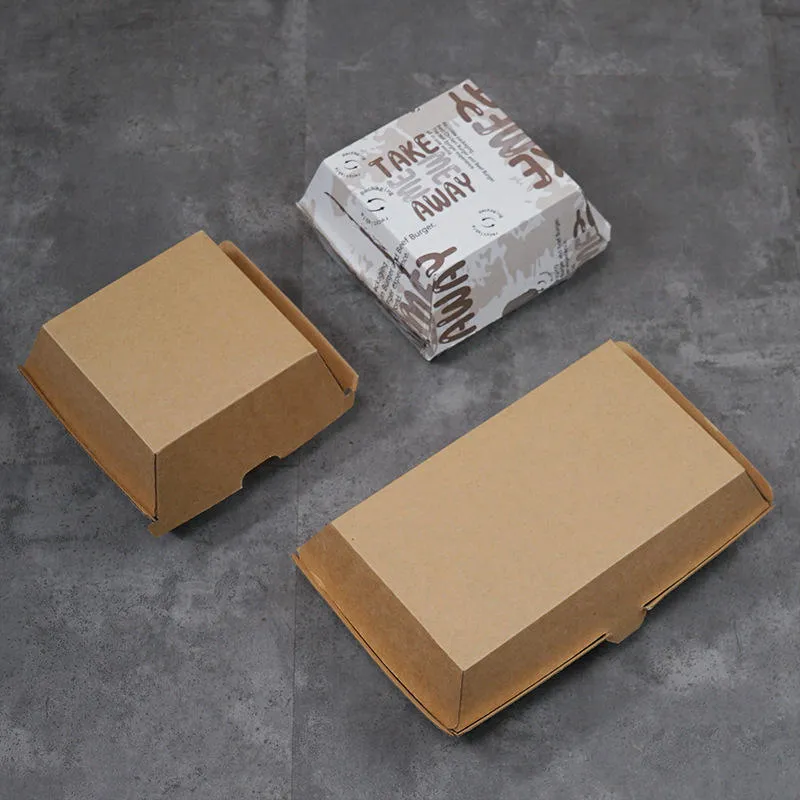 Factory Wholesale Customized Printing Logo Food Grade Disposable Takeaway Meal Packaging Rectangular Corrugated Kraft Paper Fries Chicken Nuggets Burger Box