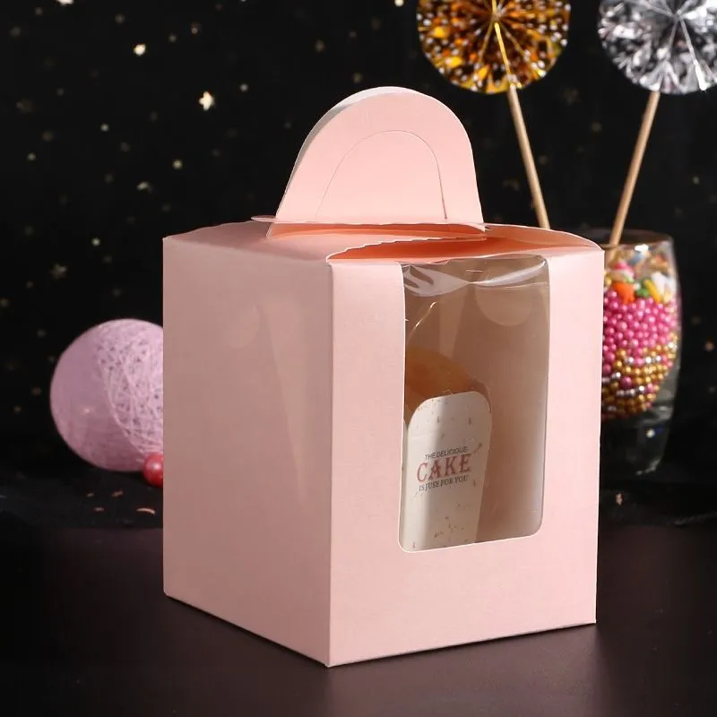 Cheap Customized Printed Logo Food Grade Paper Doughnut Wholesale Custom Size Disposable Bakery Packaging Donuts Macaron Cake Packing Box with Portable Handle