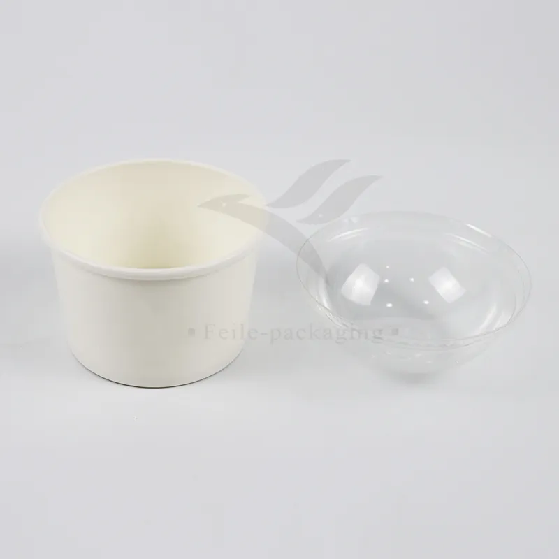 Factory Wholesale Cheap Customized Food Grade Disposable Biodegradable Soup Sauce Cup Ice Cream Cold Paper Cup with Lid and Spoon