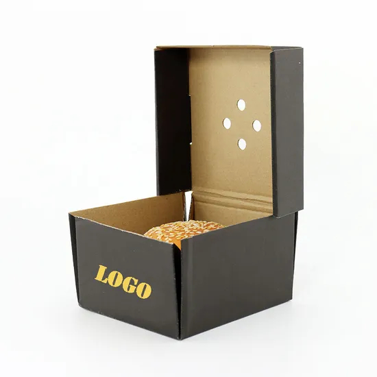 Custom Fast Food Packaging Burger Box Compostable Kraft Corrugate Paper Burger Hamburger Box
