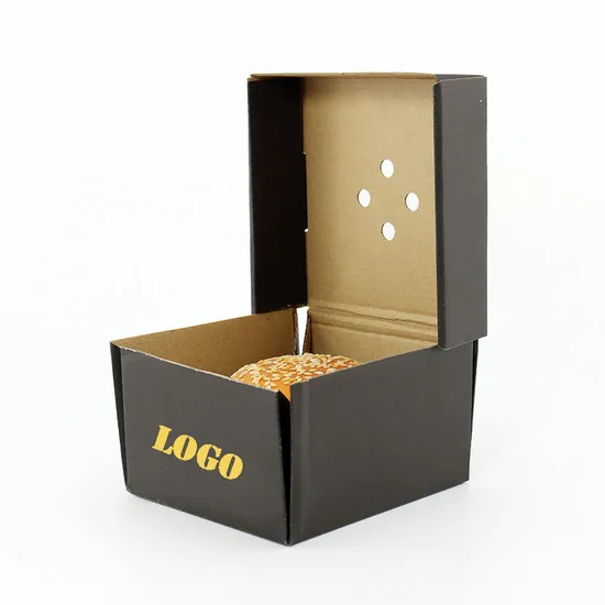 Custom Fast Food Packaging Burger Box Compostable Kraft Corrugate Paper Burger Hamburger Box