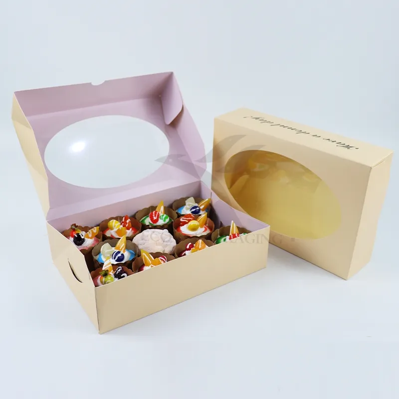 Factory Direct Sale Cheap Personalized Luxury Transparent Window Custom Printing Food Grade Disposable Packaging Macaron Cake Doughnut Sweet Cardboard Box