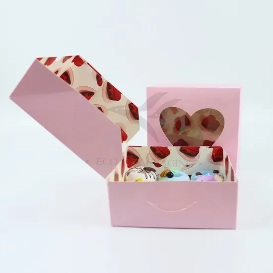 Factory Wholesale Cheap Personalized Luxury Heart-Shaped Window Customized Printed Food Grade Disposable Packaging Macaron Cake Doughnut Sweet Cardboard Box
