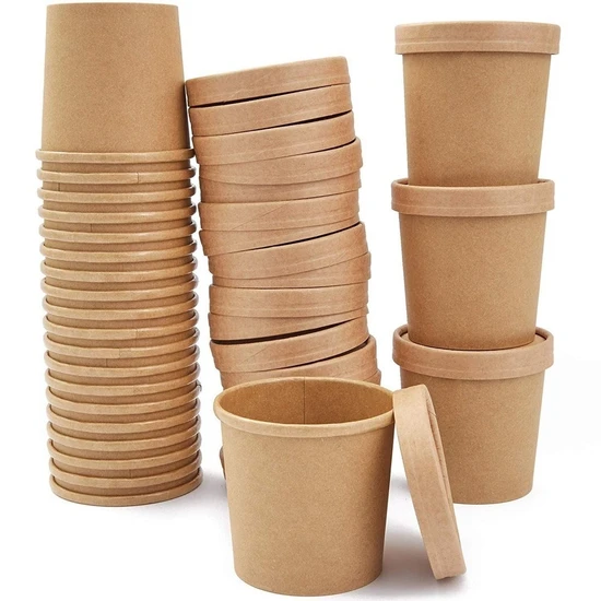 Round Brown Biodegradable Eco-Friendly Take Away Salad Fast Food Kraft Paper Packaging Bowl