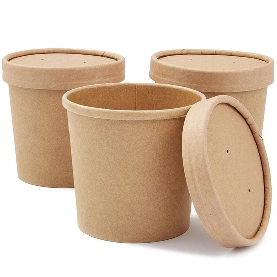 Round Brown Biodegradable Eco-Friendly Take Away Salad Fast Food Kraft Paper Packaging Bowl