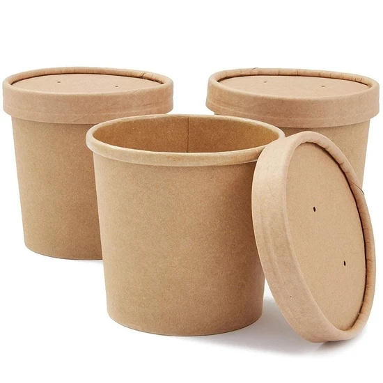 Round Brown Biodegradable Eco-Friendly Take Away Salad Fast Food Kraft Paper Packaging Bowl