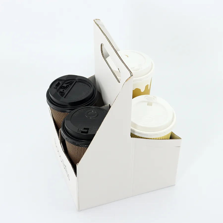 Custom Corrugated Take Away Hot Drink Coffee Tea Cup Holder Paper Cup Holder with Handle Coffee Carrier