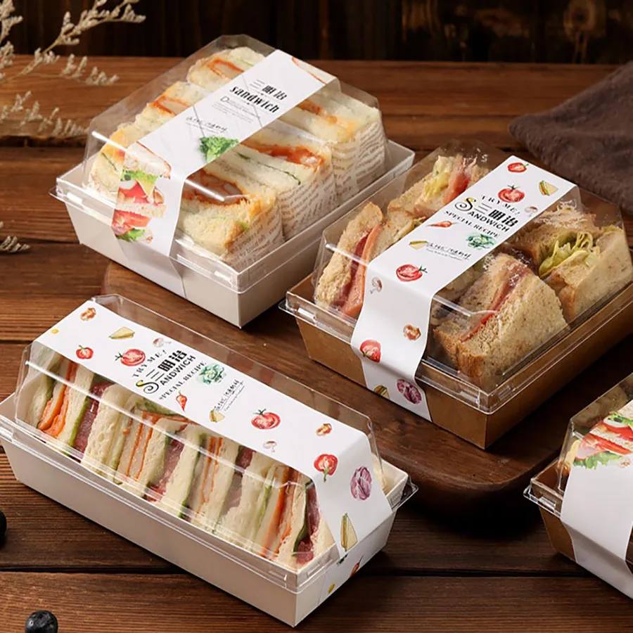 Wholesale Sandwich Box Disposable High Quality Long Shape Sandwich Box Custom Folding Sandwich Box