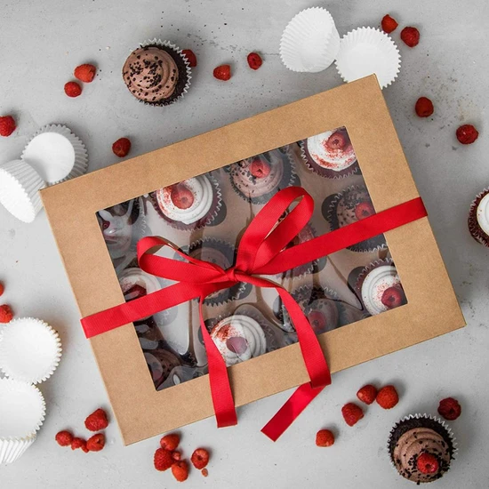 Square Disposable Portable Kraft Paper Cake Box Macaron Packaging Box with Transparent Skylight