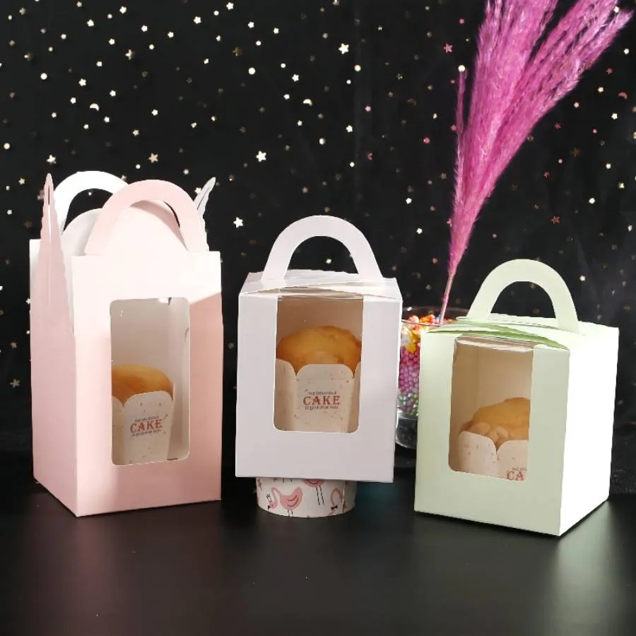 Cup Cake Box with Transparent Window White Cardboard Cake Box Colorful Paper Cake Box