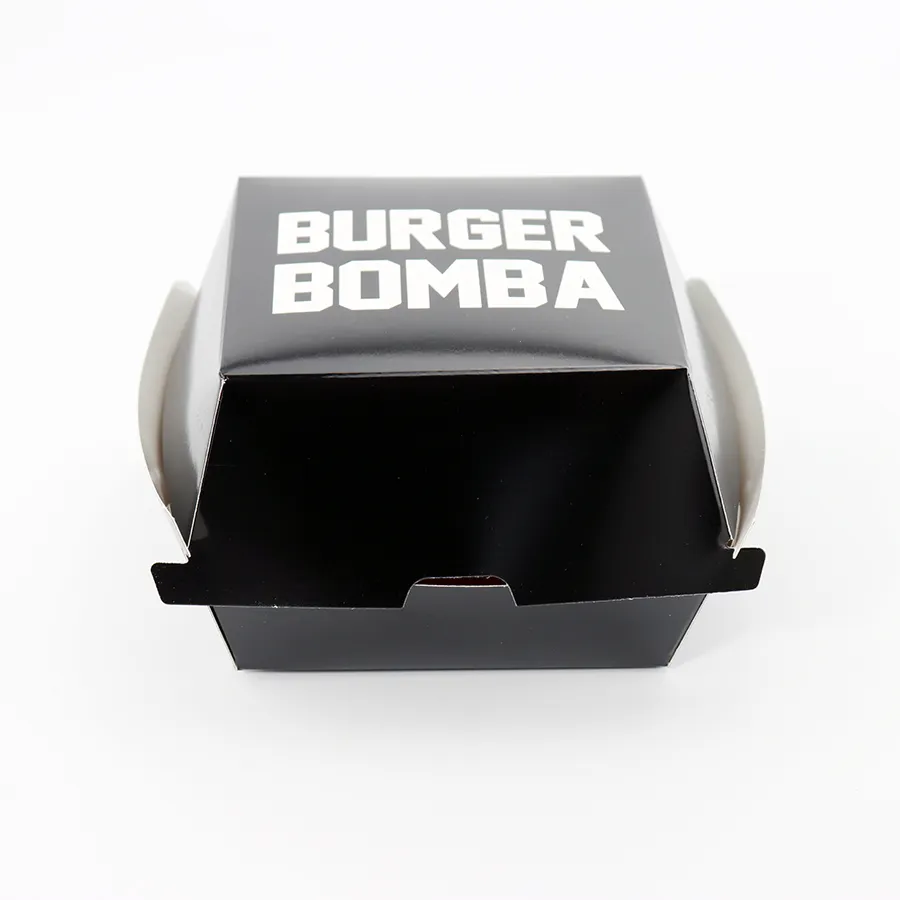 Custom Size Print Durable Food-Safe Paper Burger Packaging Boxes Recyclable Hamburger Container Box