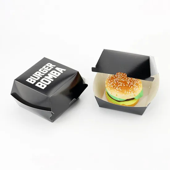 Custom Size Print Durable Food-Safe Paper Burger Packaging Boxes Recyclable Hamburger Container Box