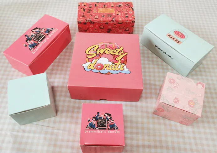 High Quality Pink Donut Box Cheap Donuts Packaging Thick Kraft Paper Dessert Box