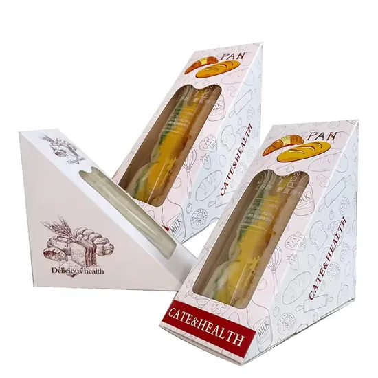 Packaging Boxes with Window Triangle Shape Disposable Paper Sandwich Packaging Box with Window