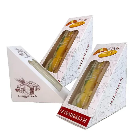 Packaging Boxes with Window Triangle Shape Disposable Paper Sandwich Packaging Box with Window