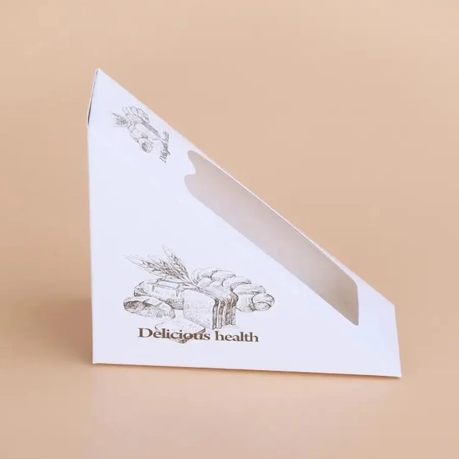 Packaging Boxes with Window Triangle Shape Disposable Paper Sandwich Packaging Box with Window