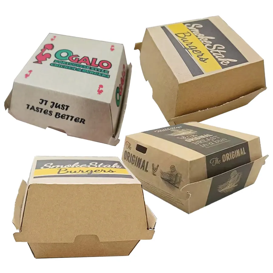 5inch Biodegradable Fries Hamburger Box Packaging Custom Print Packing Cardboard Paper Burger Box