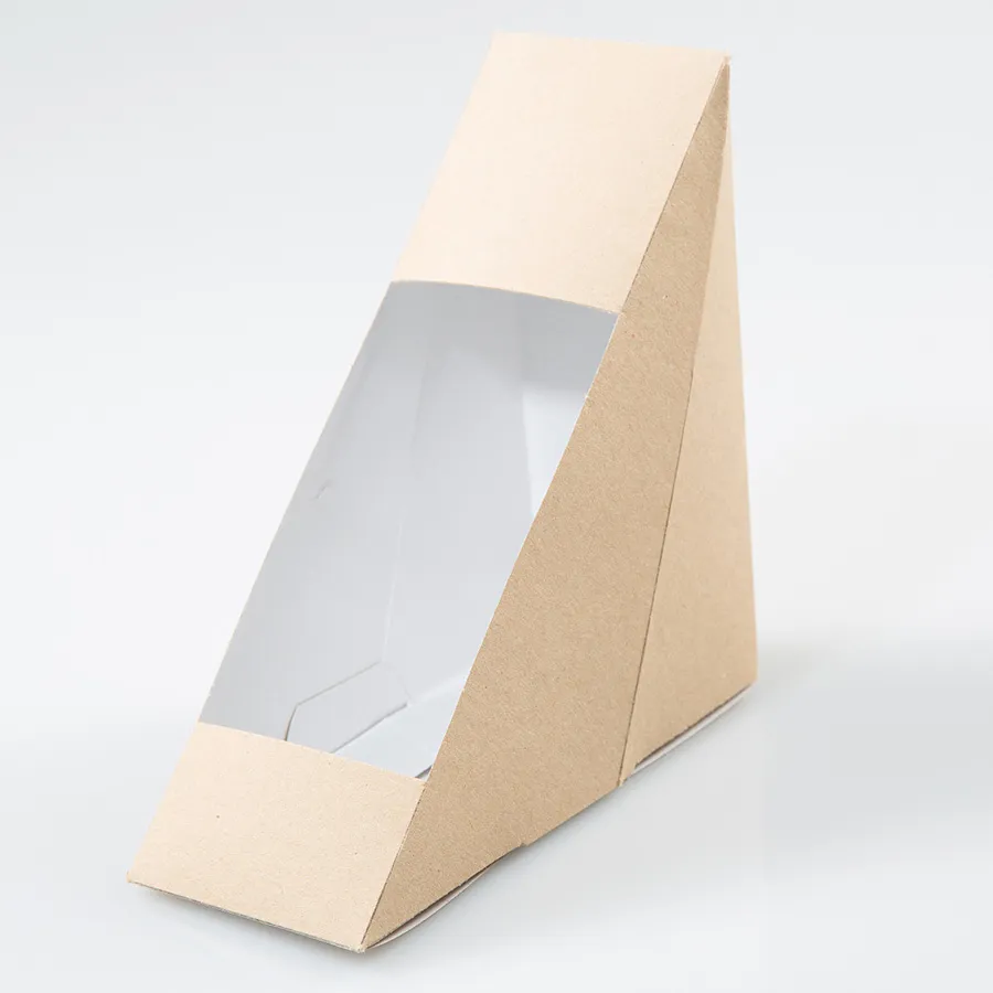 Custom Wholesale Paper Box Sandwich Packing Box Triangle Sandwich Packing Box with Window