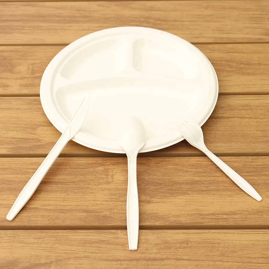 High Quality Food Grade Bagasse Cutlery Custom Packaging Bagasse Paper Plates