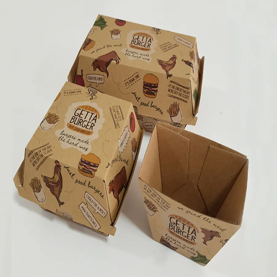 Waterproof and Oilproof Corrugated Burger Box Kraft Burger Meal Boxes New Design Burger Box