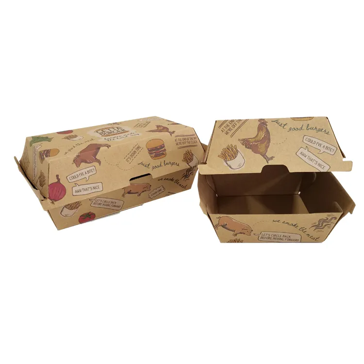 Customized Personalized Logo Brown Natural Color Food Grade Kraft Paper Box for Fried Chicken Fast Takeaway Food