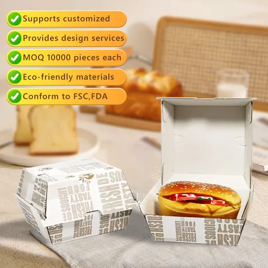 Burger Box Custom Disposable Food Grade Cardboard Hamburger Packaging Paper Burger Box