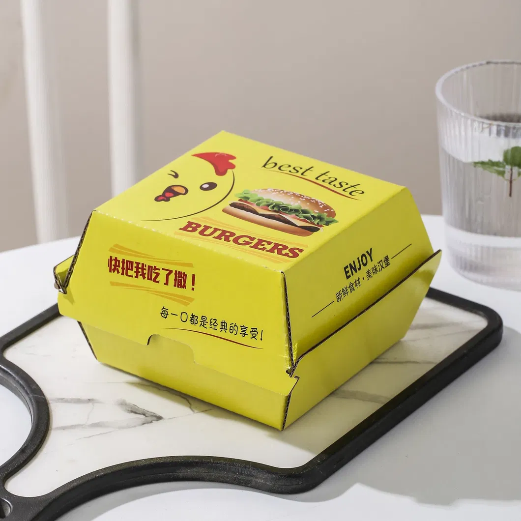 6inch Customized Logo Printing100% Compostable Paper Hamburger Box for Take Away Food