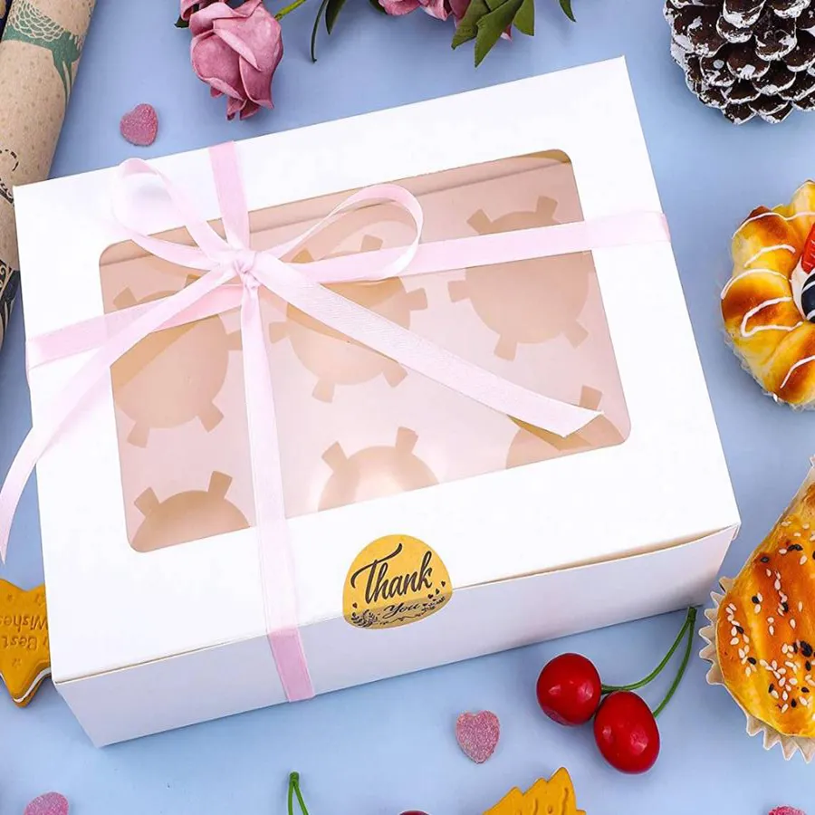 White Paper Bakery Box Square Cardboard Disposable Packaging Cake Box with Window
