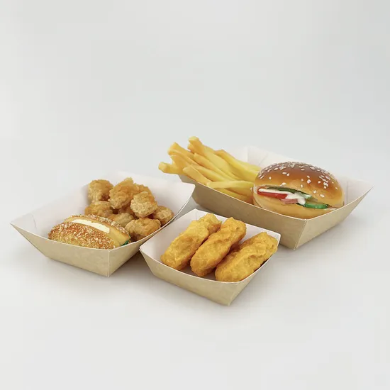 Hot Selling Custom Eco Friendly Biodegradable Brown Craft Paper Packaging Takeaway Snack Tray